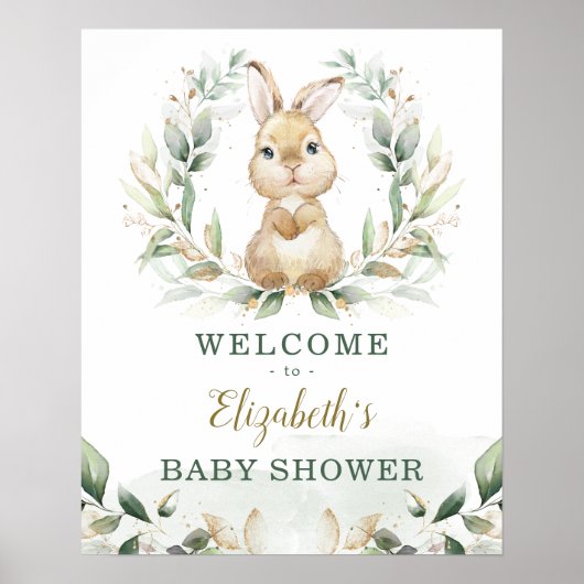 Chic Bunny Rabbit Greenery Gold Wreath Welkom Poster (Voorkant)