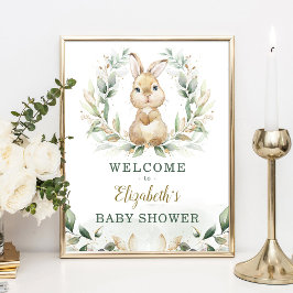 Chic Bunny Rabbit Greenery Gold Wreath Welkom Poster