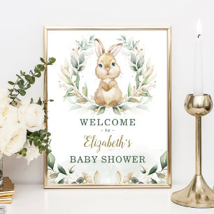 Chic Bunny Rabbit Greenery Gold Wreath Welkom Poster