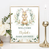 Chic Bunny Rabbit Greenery Gold Wreath Welkom Poster