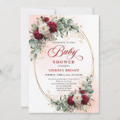 Chic Burgundy and Gold Boho Baby Shower Invite Kaart (Voorkant)