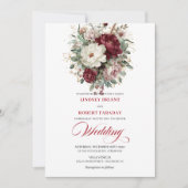 Chic Burgundy and White Flowers Gold Wedding  Kaart (Voorkant)
