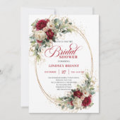 Chic Burgundy and White Roses Gold Bridal Shower  Kaart (Voorkant)