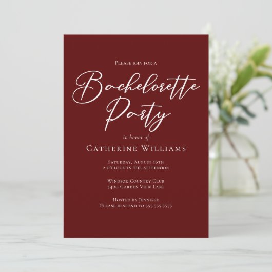 Chic Burgundy Bachelorette Party Kaart (Staand voorkant)