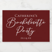 Chic Burgundy Bachelorette Party Personalized Mini Sparkling Wijnetiket (Enkel label)