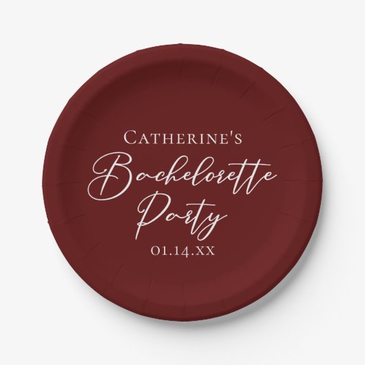 Chic Burgundy Bachelorette Party Personalized Papieren Bordje (Voorkant)
