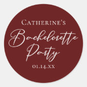 Chic Burgundy Bachelorette Party Personalized Ronde Sticker (Voorkant)