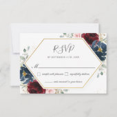 Chic Burgundy Blush Blue Floral Greenery Wedding RSVP Kaartje (Voorkant)