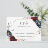 Chic Burgundy Blush Blue Floral Greenery Wedding RSVP Kaartje (Staand voorkant)