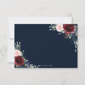 Chic Burgundy Blush Blue Floral Greenery Wedding RSVP Kaartje (Achterkant)