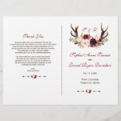 Chic Burgundy Blush Floral Antlers Weddenschap (Voorkant)