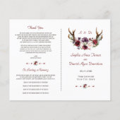 Chic Burgundy Blush Floral Antlers Weddenschap Flyer (Voorkant)