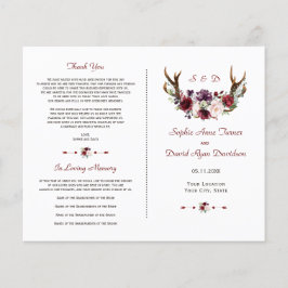 Chic Burgundy Blush Floral Antlers Weddenschap Flyer