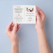 Chic Burgundy Blush Floral Antlers Weddenschap Flyer (Hand)