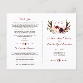 Chic Burgundy Blush Floral Antlers Weddenschap Flyer