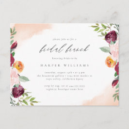 Chic Burgundy Blush Floral Botanical Bridal Brunch Uitnodiging Briefkaart