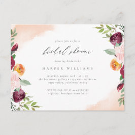 Chic Burgundy Blush Floral Botanisch Vrijgezellenf Uitnodiging Briefkaart