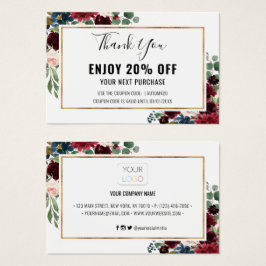 Chic Burgundy Blush Floral Discount Coupon Kaart