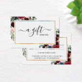 Chic Burgundy Blush Floral Gift Certificate Card Visitekaartje (Bureau)