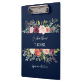 Chic Burgundy Blush Floral Navy Blue Monogram Klembord (Links)