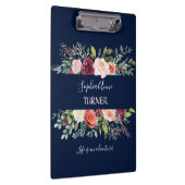 Chic Burgundy Blush Floral Navy Blue Monogram Klembord (Rechts)