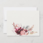 Chic Burgundy Blush Floral Pampas Grass Wedding RSVP Kaartje (Achterkant)