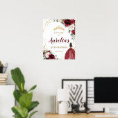 Chic Burgundy Blush Floral Quinceañera Welkom Poster (Thuiskantoor)