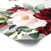 Chic Burgundy Blush Floral Quinceañera Welkom Poster (Hoek)