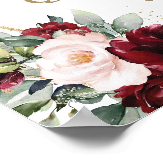 Chic Burgundy Blush Floral Quinceañera Welkom Poster (Hoek)