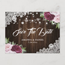 Chic Burgundy Blush Floral Save the Date Briefkaar