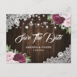 Chic Burgundy Blush Floral Save the Date Briefkaar Aankondigingskaart