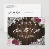 Chic Burgundy Blush Floral Save the Date Briefkaar Aankondigingskaart (Voorkant / Achterkant)