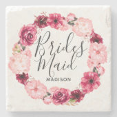 Chic Burgundy & Blush Floral Wreath Bridesmaid Stenen Onderzetter (Voorkant)