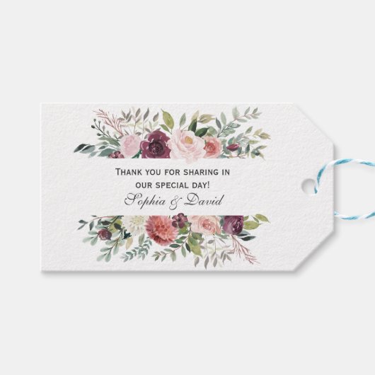 Chic Burgundy Blush Ivory Floral Lijst Wedding Cadeaulabel (Voorkant (Horizontaal))