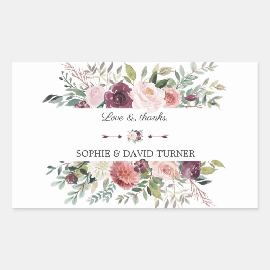 Chic Burgundy Blush Ivory Floral Lijst Wedding Rechthoekige Sticker (Voorkant)