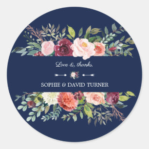 Chic Burgundy Blush Ivory Floral Lijst Wedding Ronde Sticker