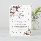 Chic Burgundy Blush Ivory Floral Maroon Wedding Kaart (Staand voorkant)