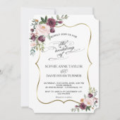 Chic Burgundy Blush Ivory Floral Maroon Wedding Kaart (Voorkant)