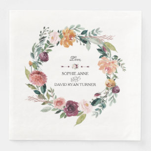 Chic Burgundy Blush Ivory Floral Wreath Wedding Servet