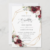Chic Burgundy Blush Pink Floral Church Wedding   Kaart (Voorkant)
