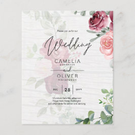 Chic Burgundy Blush Pink Floral Greenery Wedding Flyer
