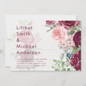 Chic Burgundy Blush Pink Floral Greenery Wedding Kaart (Voorkant)