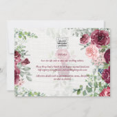 Chic Burgundy Blush Pink Floral Greenery Wedding Kaart (Achterkant)