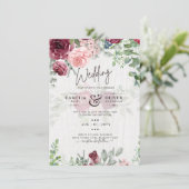 Chic Burgundy Blush Pink Floral Greenery Wedding Kaart (Staand voorkant)