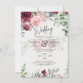 Chic Burgundy Blush Pink Floral Greenery Wedding Kaart (Voorkant)