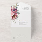 CHIC BURGUNDY BLUSH ROOS FLORAL WATERVERF WEDING ALL IN ONE UITNODIGING (Buitenkant)