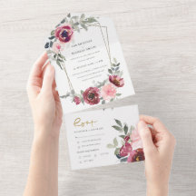 CHIC BURGUNDY BLUSH ROOS FLORAL WATERVERF WEDING