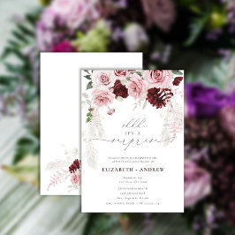 Chic Burgundy Blush Roze Floral Jubileum Kaart