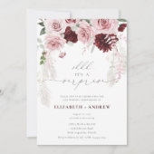 Chic Burgundy Blush Roze Floral Jubileum Kaart (Voorkant)