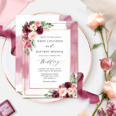 Chic Burgundy Blush Waterverf en Floral Wedding Kaart